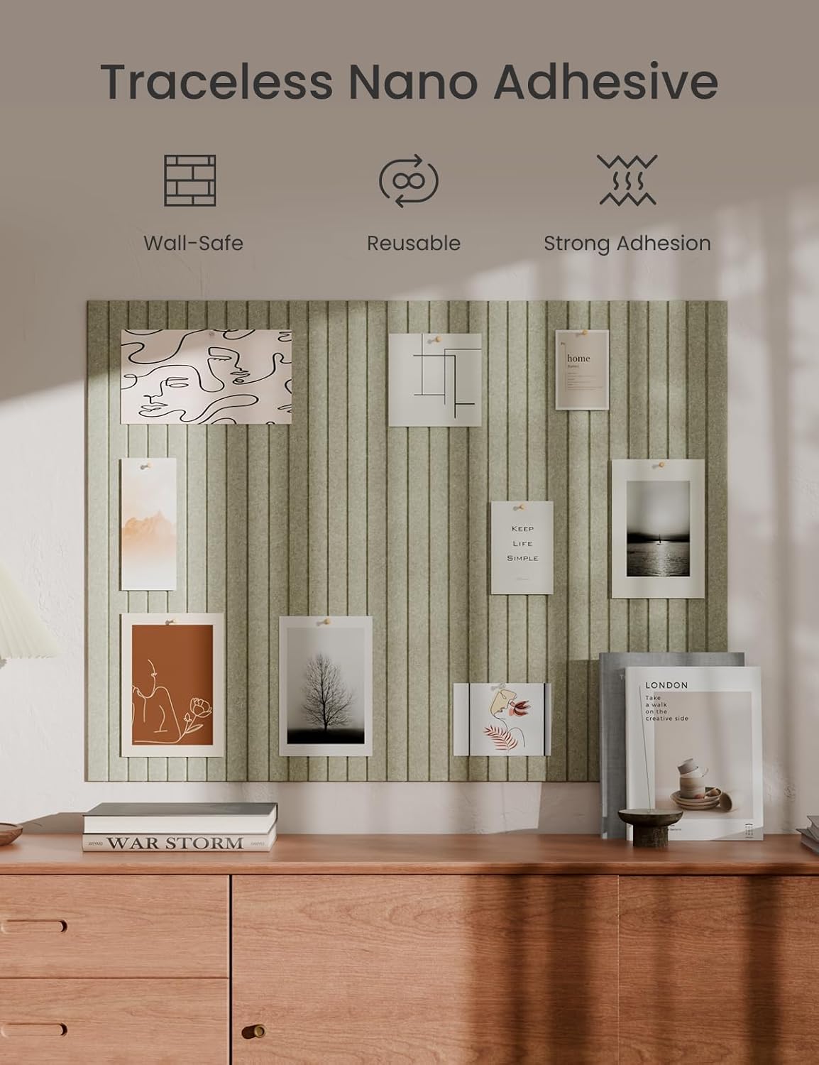 Bumusty Large Cork Board Alternative-47 x35 Felt Bulletin Board Tiles, with 30 Pushpins, 70 Adhesive Tabs, 12-Pack Slat Wall Paneling, Cork Boards for Office Push Pin Board Felt Board-Sage