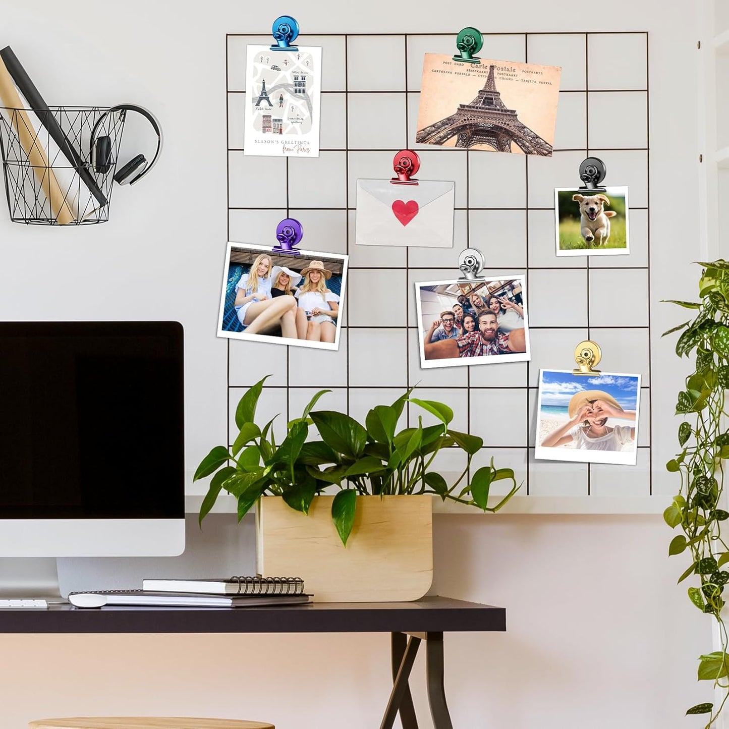 FINDMAG 12 Pack Magnetic Clips for Picture Hanging and Photo Display, Strong Scratch-Free Heavy Duty Magnets for Refrigerator, Whiteboard, Office, Kitchen, Party Use, School