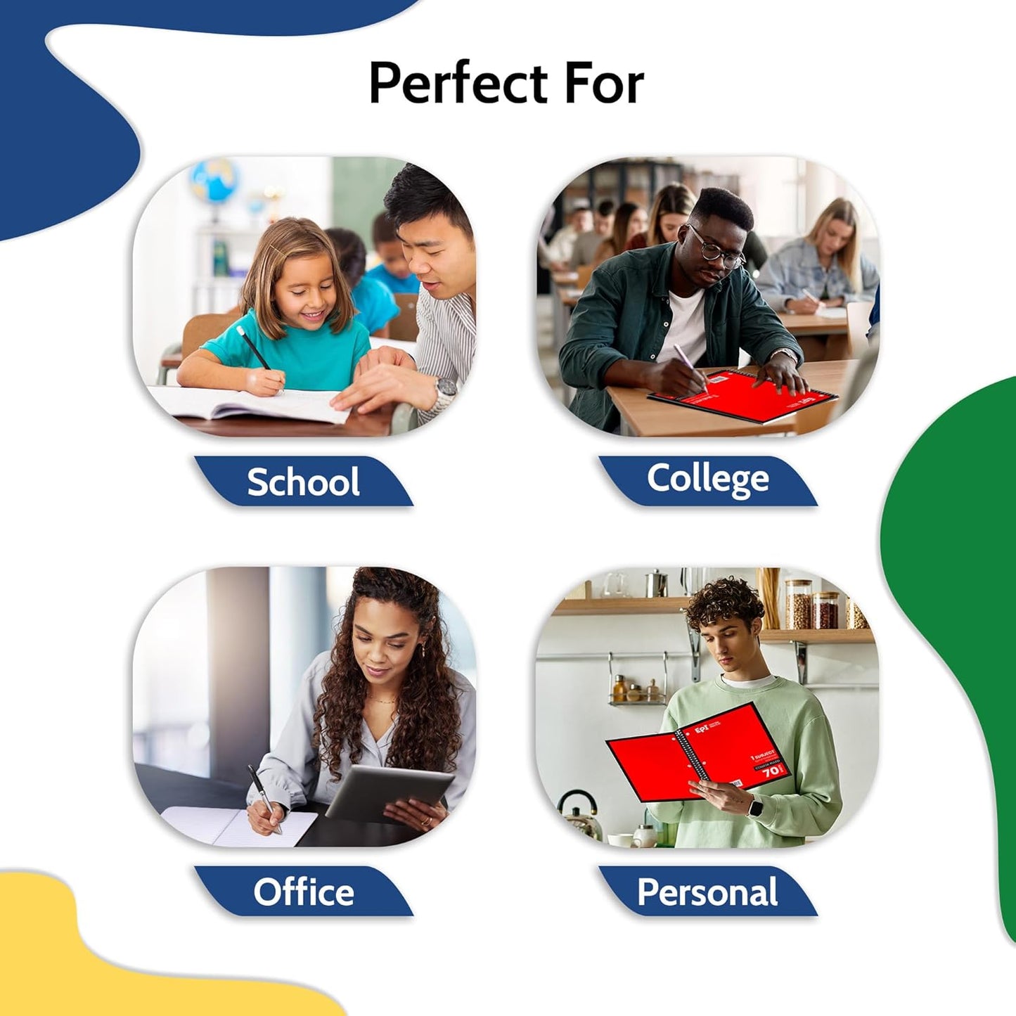 EPI Spiral Notebook | Wide - 70 Sheets, Durable Spiral Binding | 10.5 x 8 in | Classroom Supplies | School, Office, Note Taking, Journaling - 48 Pack