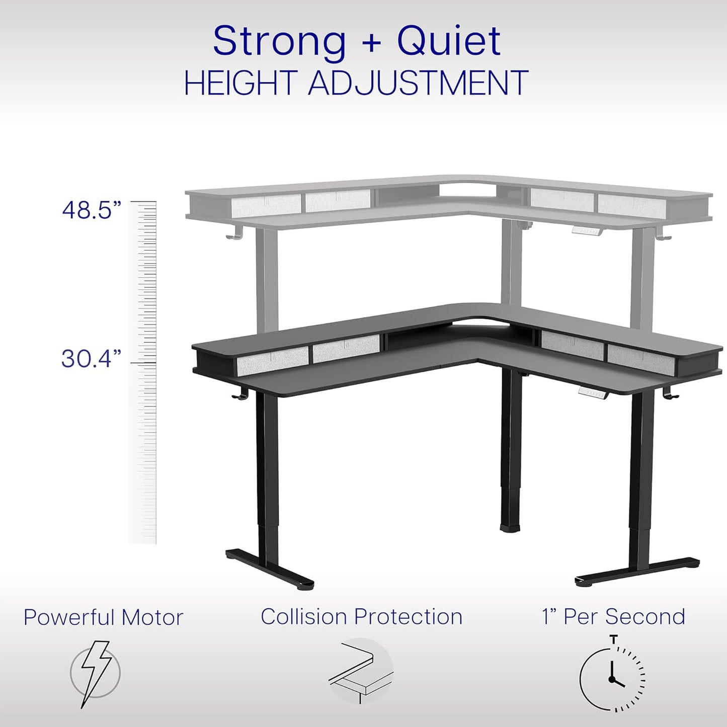 VIVO Electric Mobile Corner 75 x 63 inch 2 Tier Stand Up L-Shaped Desk, Height Adjustable, Memory Controller, Storage Drawers, Black Top Black Frame, DESK-E3CVB-75
