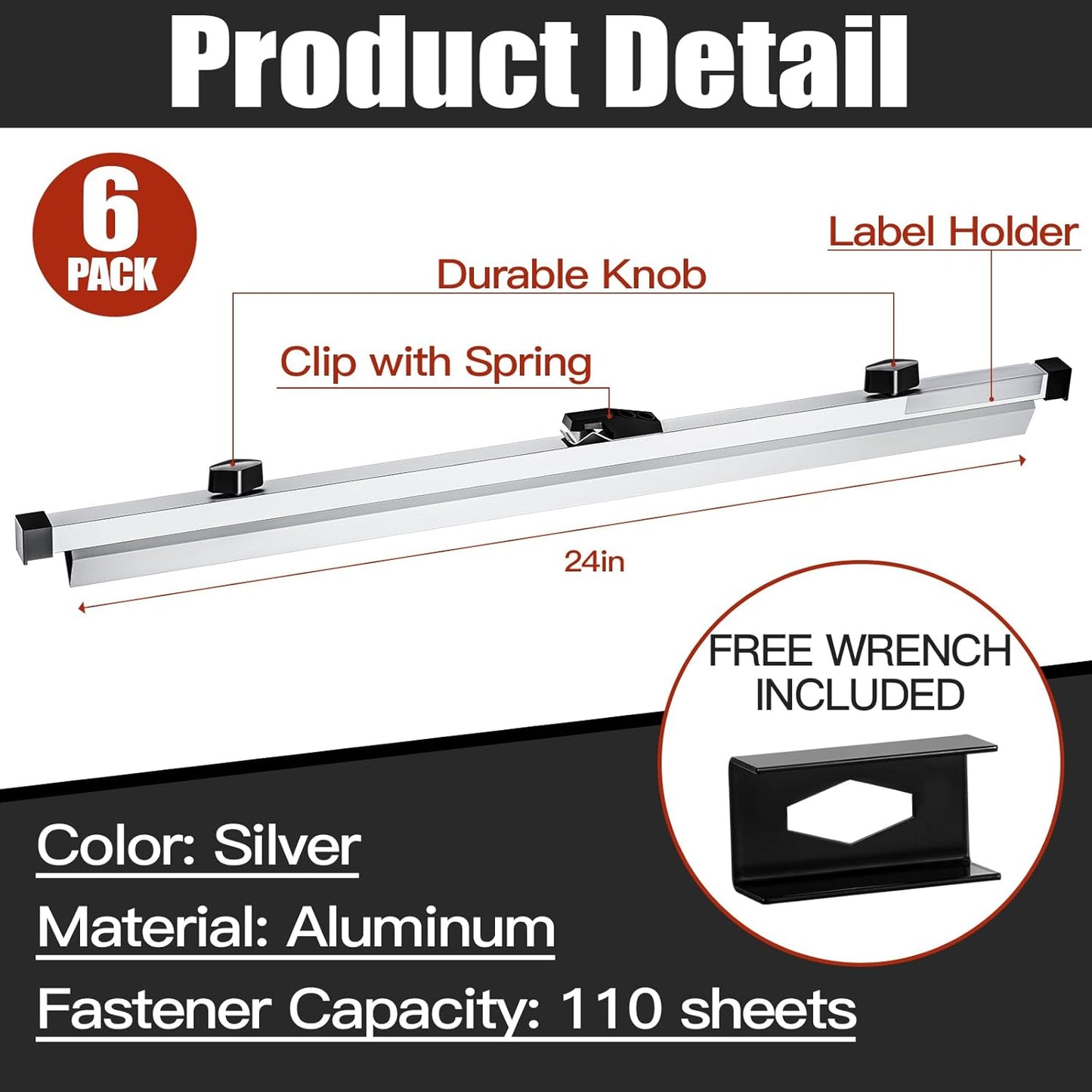 Estune Blueprint Hanging Clamps Binding Strips Storage for Construction Paper Poster Plans Drawings Arts (6, 24 Inches)