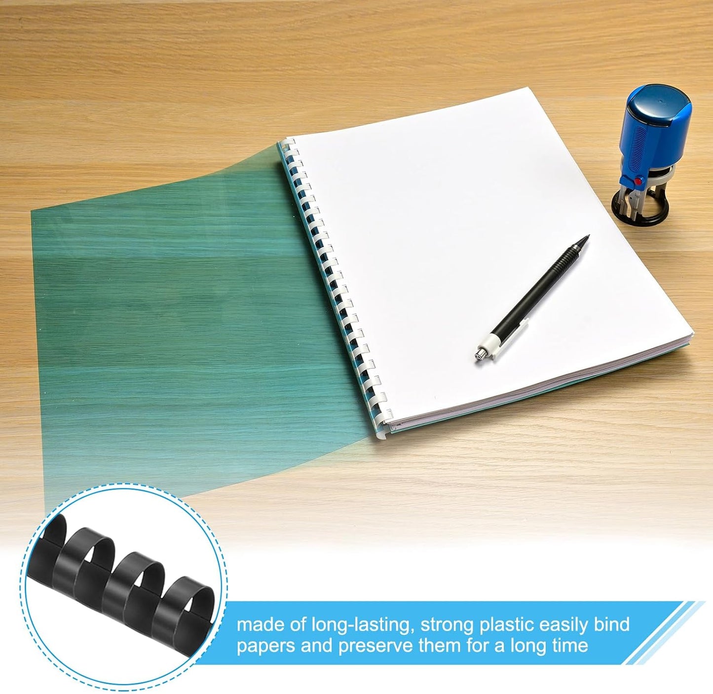 PATIKIL 22mm (7/8") Plastic Binding Combs, 10 Pcs 21 Rings Comb Binding Spines 190 Sheet Capacity Letter Size for Binding Paper Sheets Notebook Calendar Picture Album, Blue