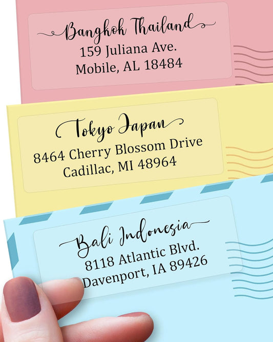 Personalized Return Address Labels Simple - Set of 240 Elegant Custom Mailing Labels for Envelopes, Self Adhesive Flat Sheet Rectangle Personalized Name Stickers (Clear)