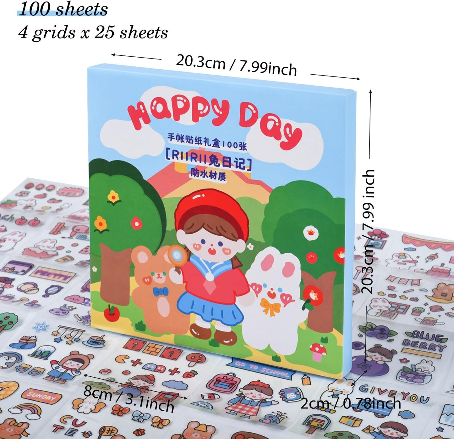 Cute Cartoon Kawaii Scrapbook Stickers - 100 Sheets Transparent Sticker for Junk Journal Planner Album Calendars Notebook DIY Craft Decor
