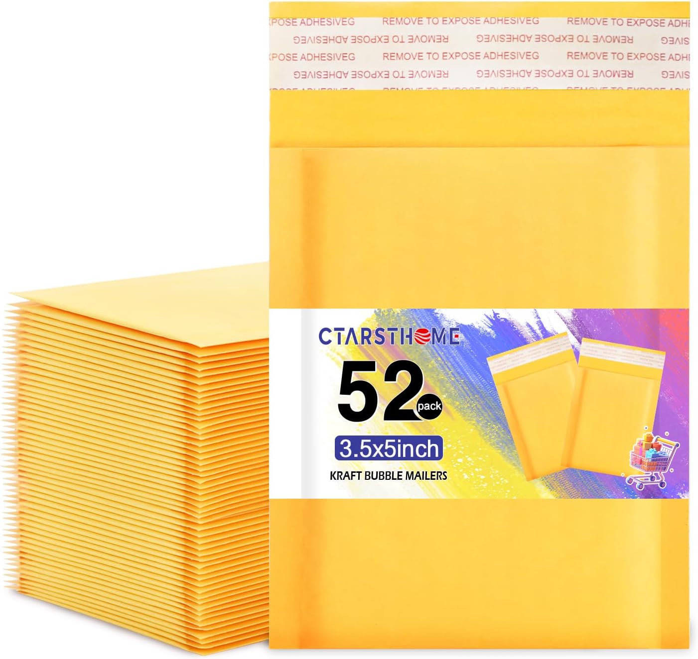 52Pack Yellow 3.5x5inch Kraft Bubble Mailers Small Business Mailing Packages Self-Sealing Paper Envelopes, Mailer Shipping Padded Envelopes with Strong Adhesion for Jewelry Makeup Supplies