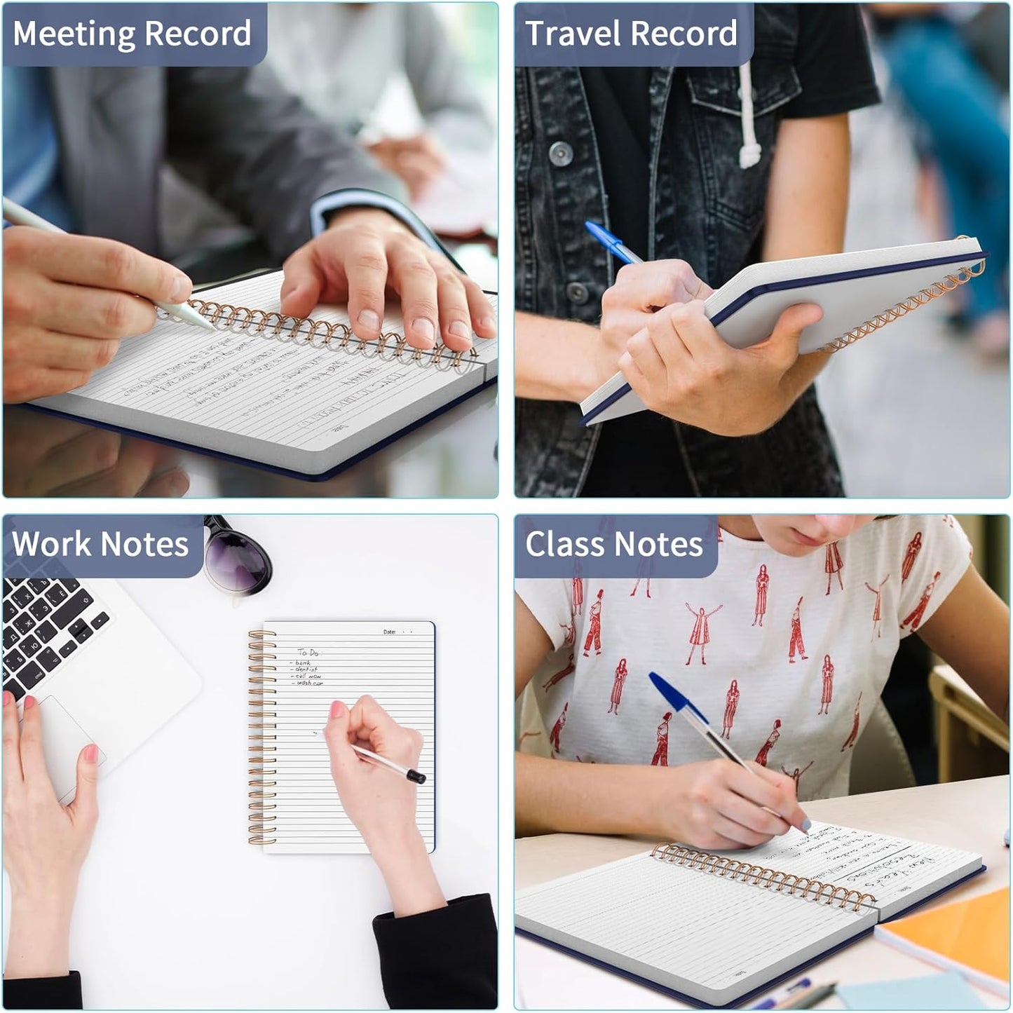 Forvencer A4 Lined Spiral Journal Notebook with 300 Numbered Pages, 11" X 8.5" College Ruled Thick Journals for Writing with 100GSM Paper, Hardcover Notebooks with Contents for Work, School, Navy