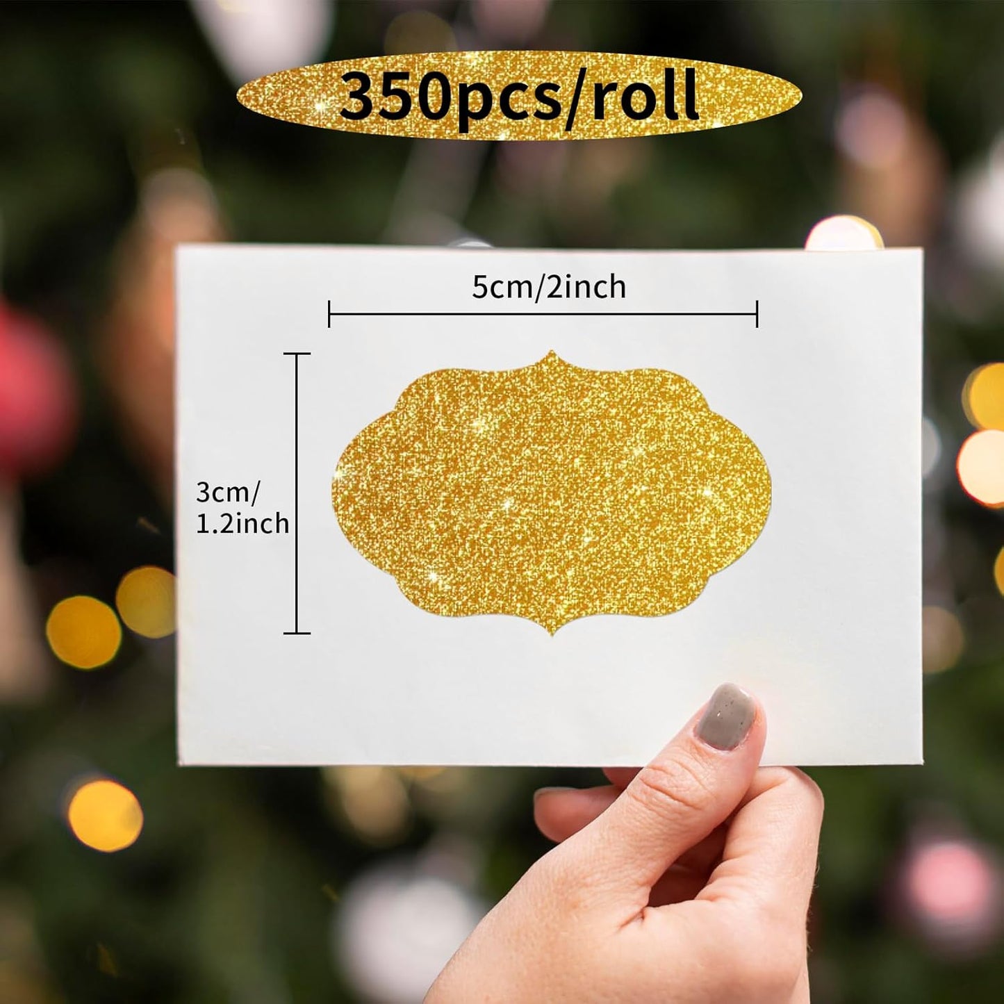 350 PCS Gift Tags Stickers Name Labels Stickers,2" x 1.2" Fancy Shape Stickers Self-Adhesive Handmade Bottle All-Purpose Jar Labels for Presents Cosmetic Decoration Jars Food Craft (Bright Gold)