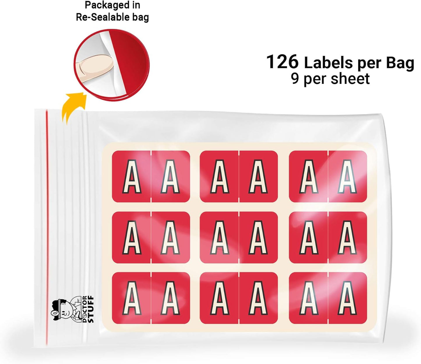 Doctor Stuff - File Folder Labels, Alphabet Letter A, Barkley/Sycom FABKM - BRAM Series Compatible Alpha Stickers, Red, 1" x 1-1/2", 126 Labels/Package