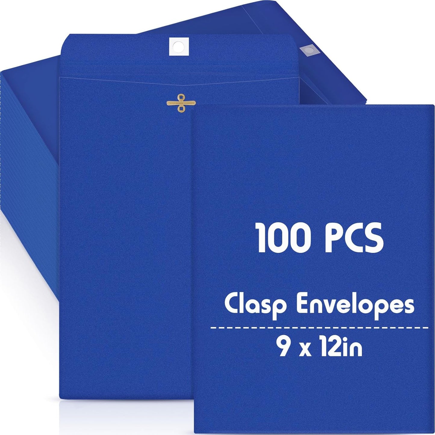 Geyee 100 Pcs Clasp Manilla Envelopes 9 x 12 Inch Gummed Colored Envelopes for Storing or Mailing for Home Office Business Supplies(Navy Blue)