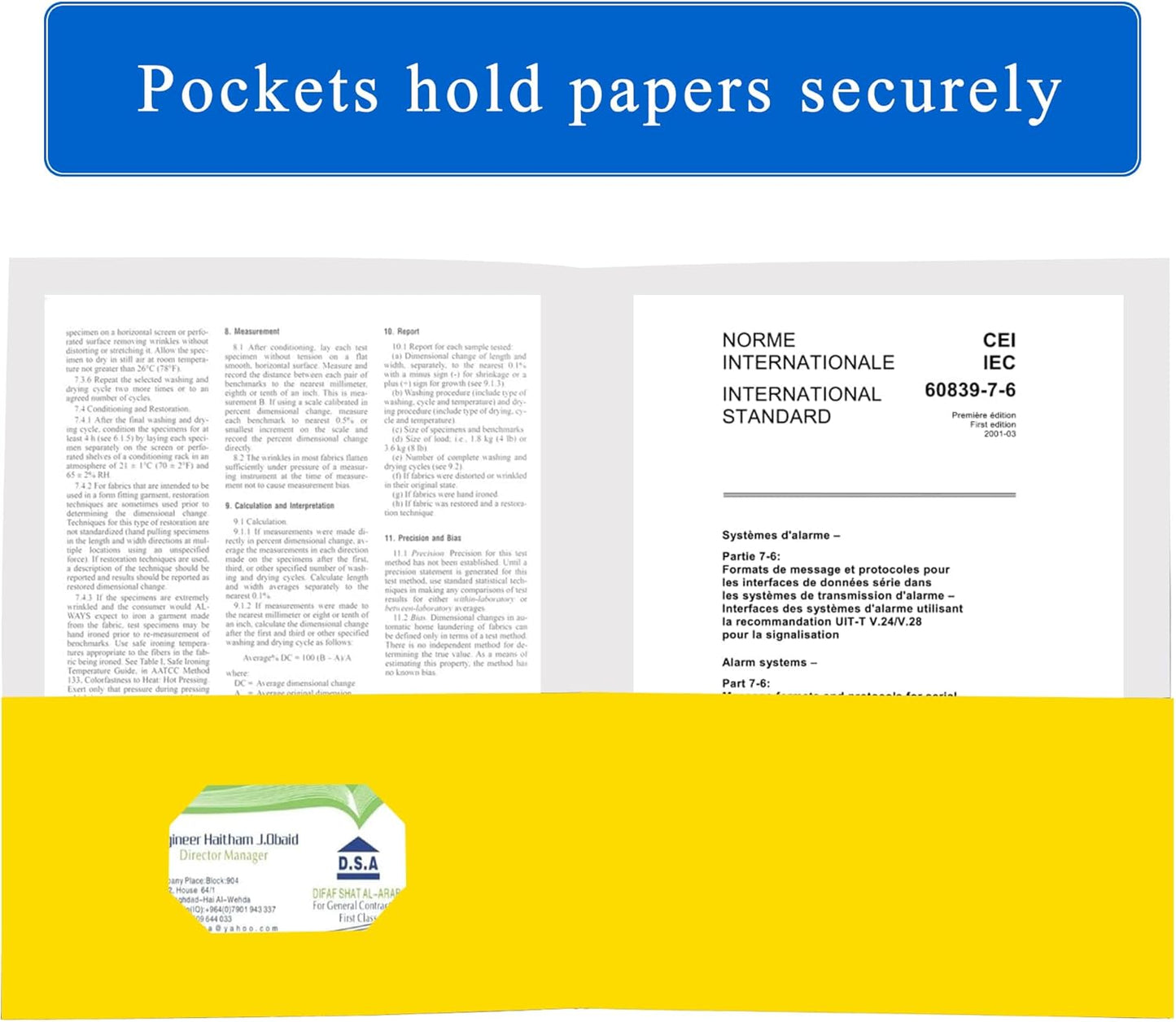 Zzrywuty 50 Packs Two Pocket File Folders with Business Card Slot,Textured Paper,Letter Size,Holds 100 Plus Sheets for School,Office,Business,Yellow