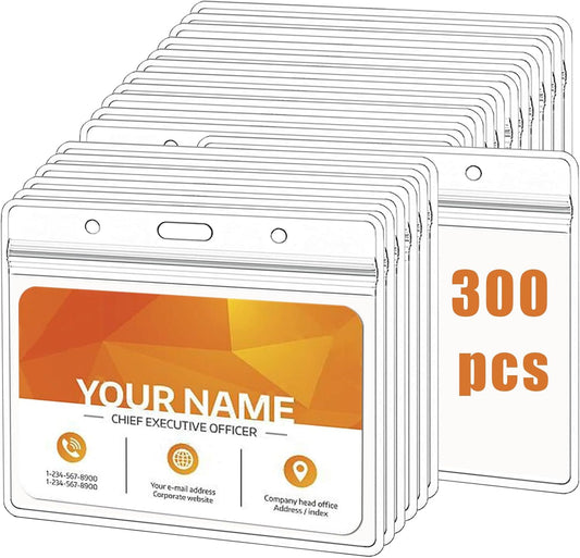 300 Pack Extra Thick Horizontal ID Badge Holder, Name Badge Holder, Name tag Holder with Waterproof Type Resealable Zip