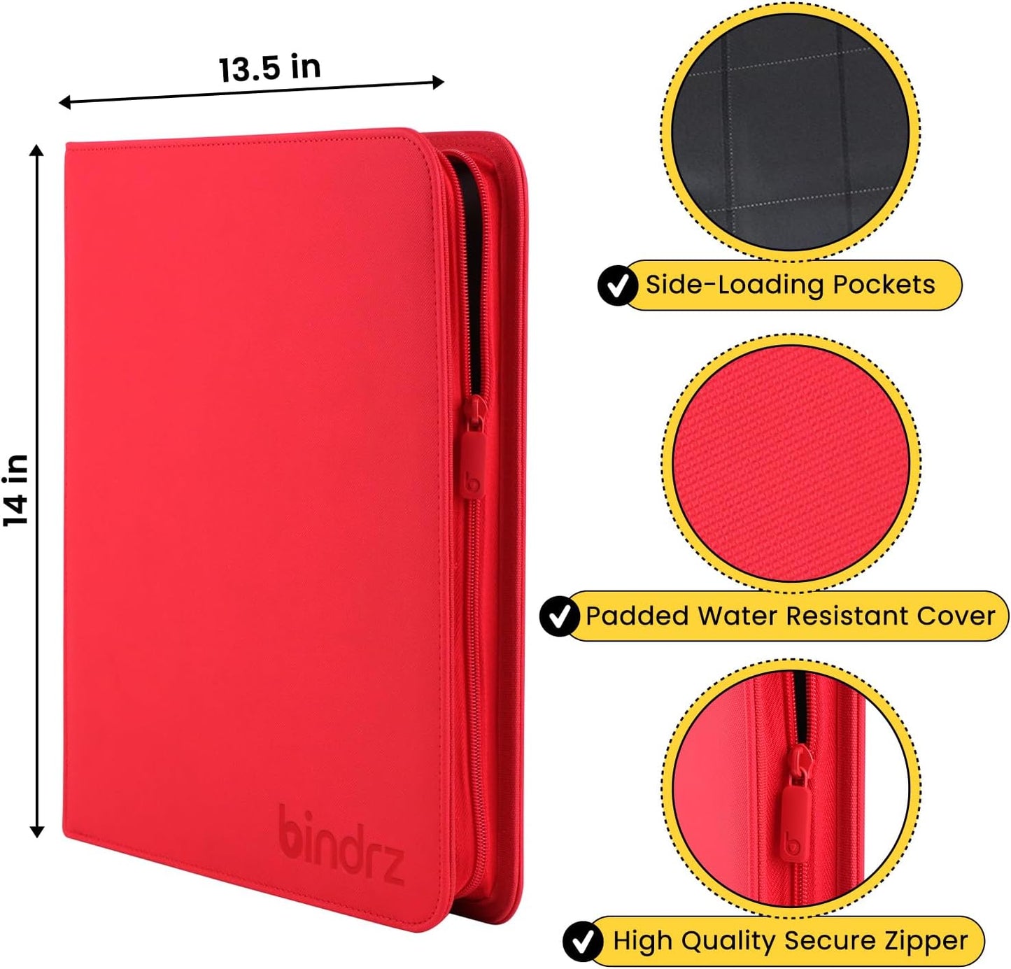 12 Pocket Zipper Binder for 480 Sleeved Trading Cards - Side Loading Pockets Album - Archival Safe Material and Compatible with TCG MTG and Sports Collectibles (Red)