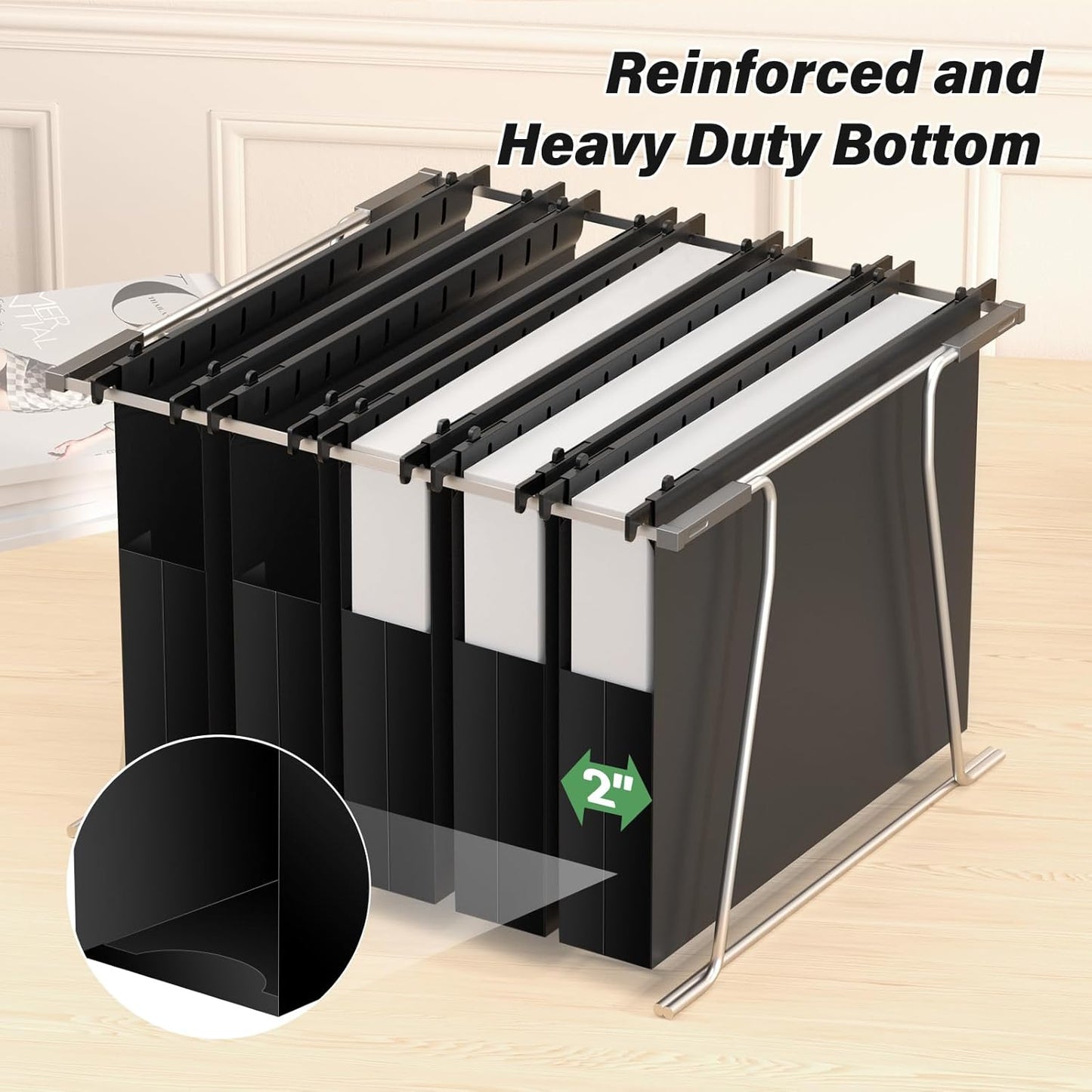 Plastic Hanging File Folders Letter Size,Heavy Duty 2" Expandable File Folder with Tabs,12 Pack Reinforced Expanding Hanging Folder,File Cabinet Folder,Extra Capacity Hanging Organizer for Home Office