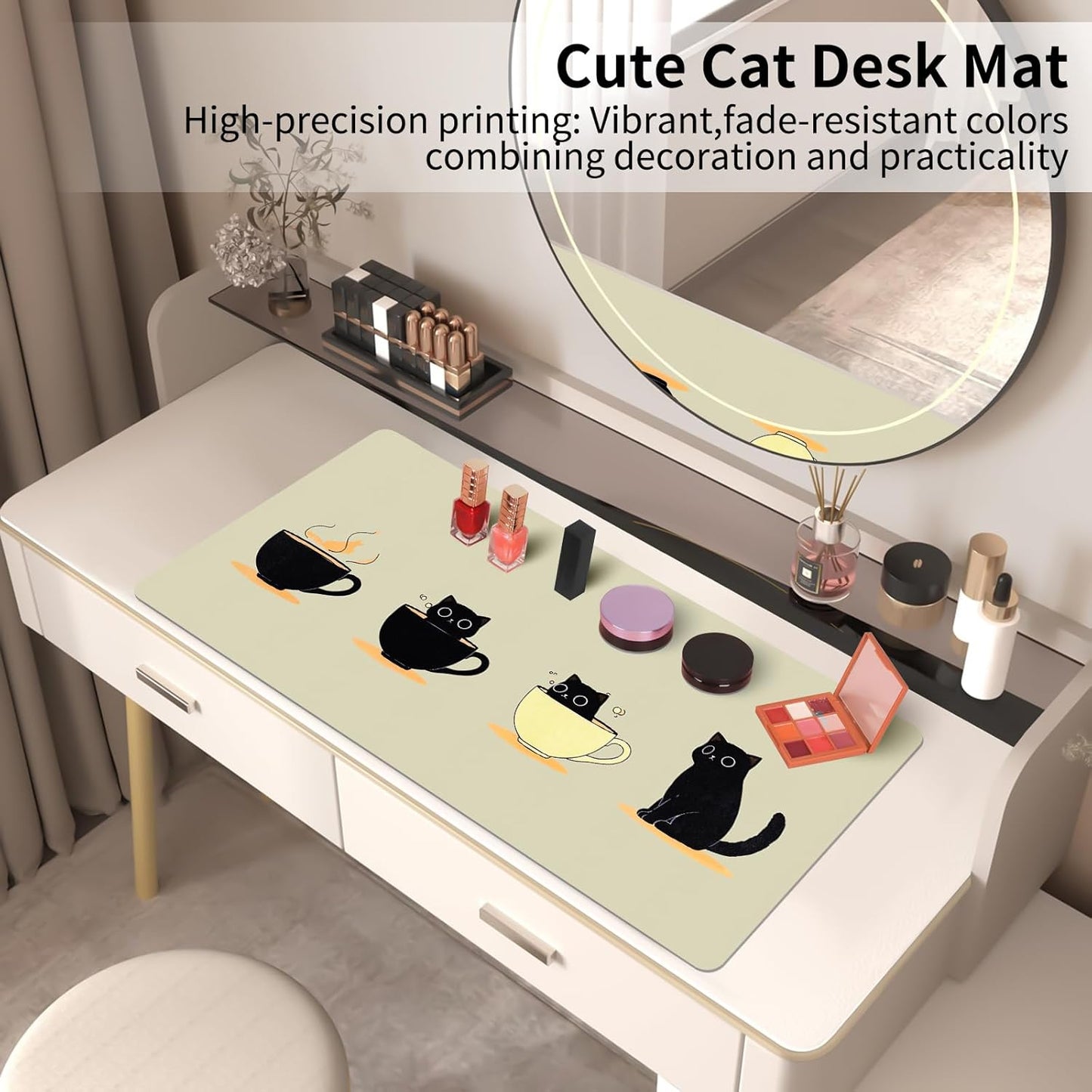 Bloss Leather Mouse Pad,Beige Anime Large Desk Pad,Cute Kawaii Cartoon Cat Desk Mats for Keyboard and Mouse,Waterproof Computer Laptop Desks Protector Mat for Office/Home/Women Gift,31.5" x 15.7"