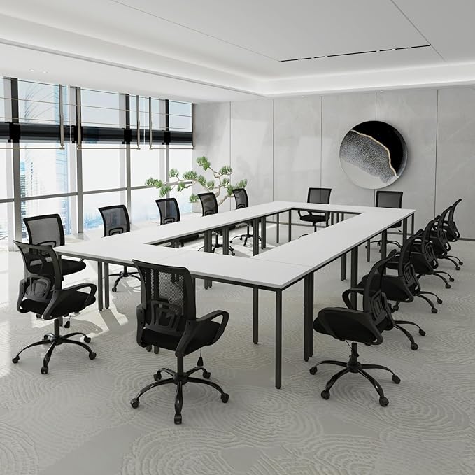 Bonzy Home Conference Table, 23FT Office Computer Desk, Printer Podcast Table for Meeting Room Conference Room Study Room, 10 PCS Random Combination, White, 275.5"x47.2"x29.5"