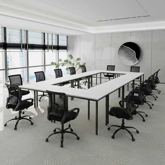 Bonzy Home Conference Table, 23FT Office Computer Desk, Printer Podcast Table for Meeting Room Conference Room Study Room, 10 PCS Random Combination, White, 275.5"x47.2"x29.5"