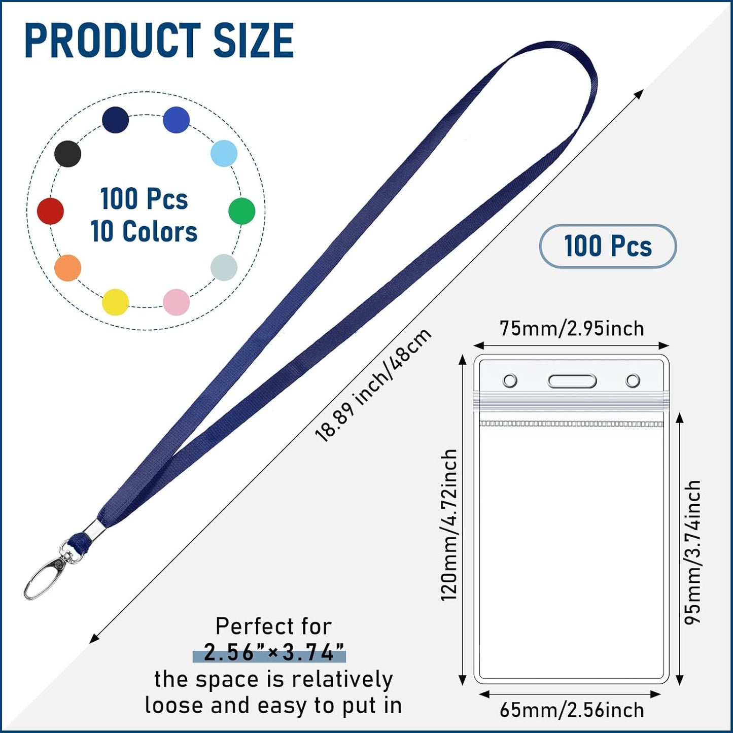 Fumete 100 Sets Name Tag Lanyards with ID Badge Holder Durable Clear Cruise Teacher Lanyards with Plastic Waterproof ID Badge Holders Bulk for Adults Teacher School Office Ship Cards(Bright Color)