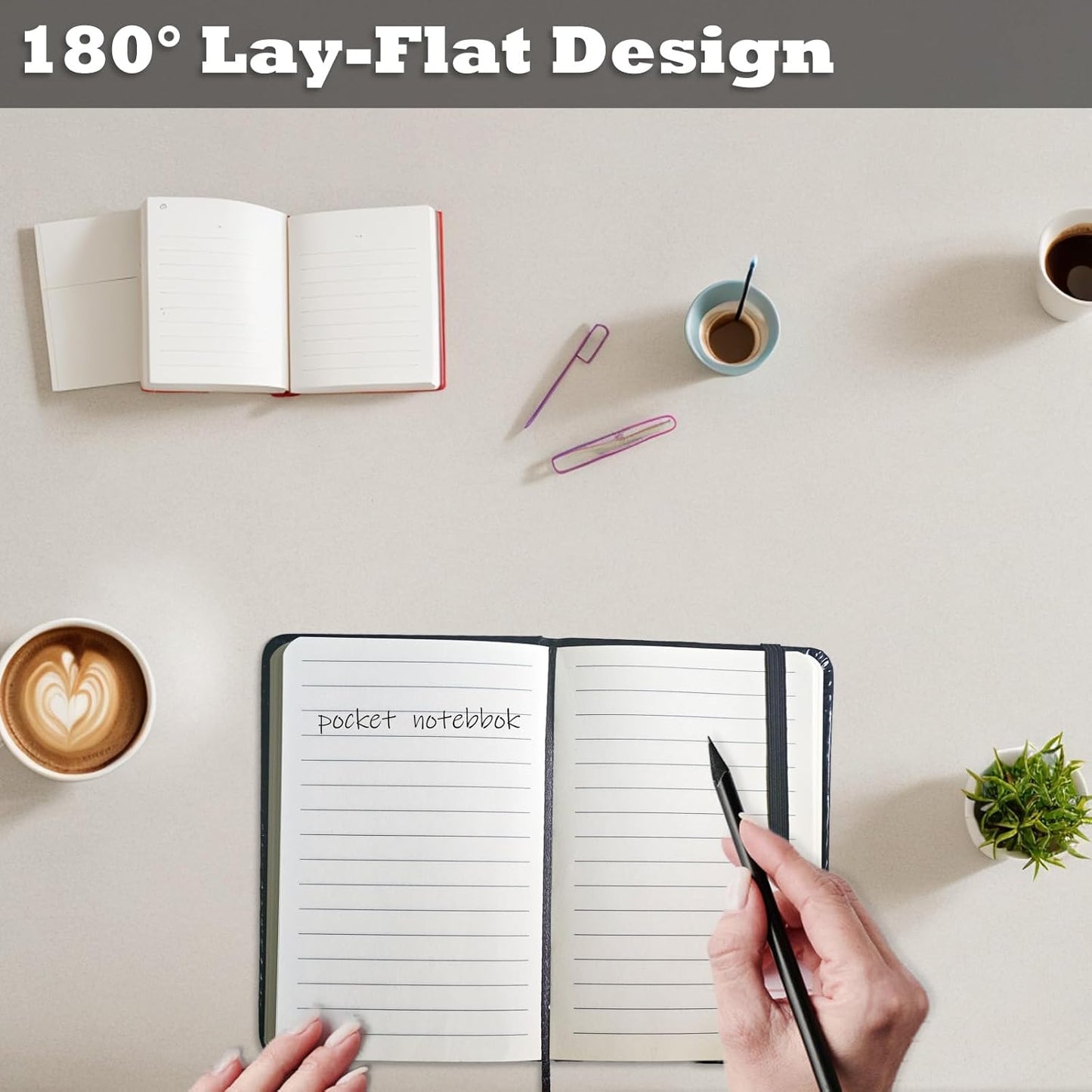 4 Pack Notebook Journal, 160 Pages Pocket Notepad with Waterproof Cover, Mini Memo Pads for Home, School, College, Office, Work, Travel (Black)