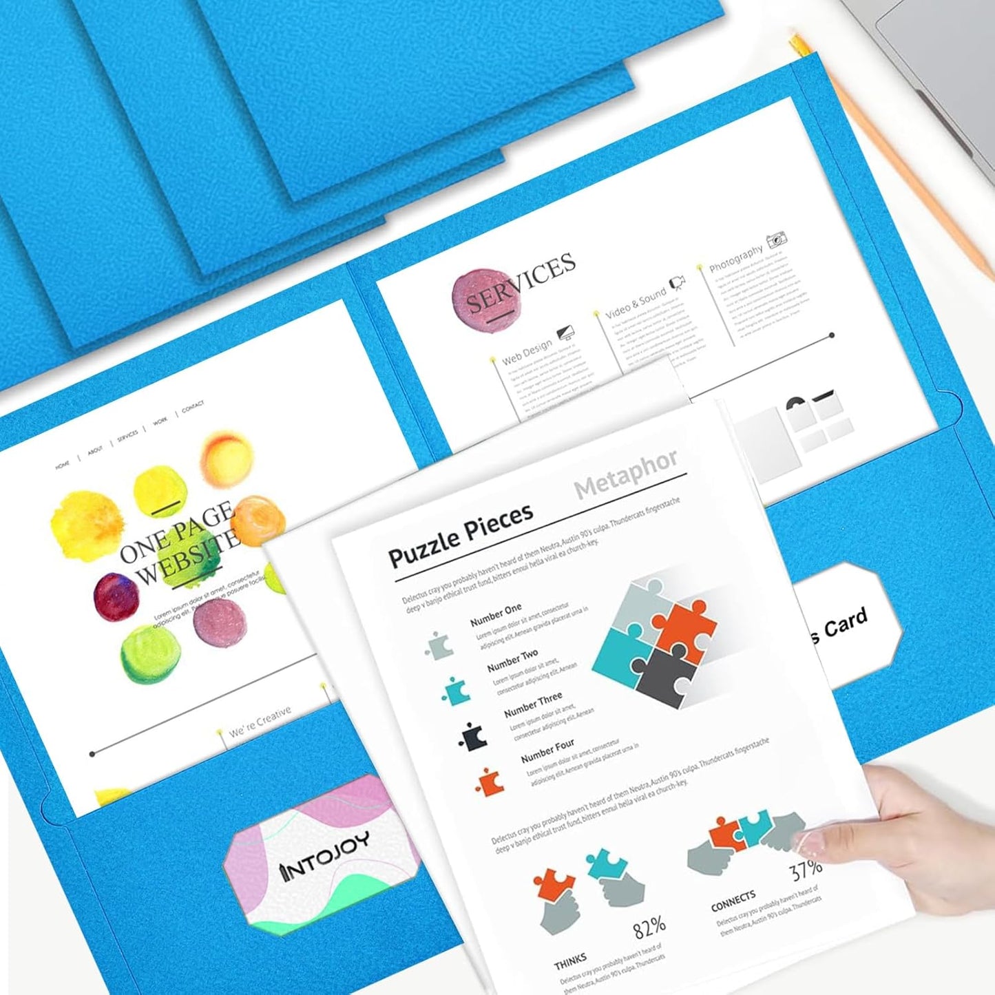 Folders with Pockets,IntoJoy 50 Pack 2 Pocket Folders Fit Letter Size Paper File Folders for School Office Business Home Filing Resume Portfolio (Blue)