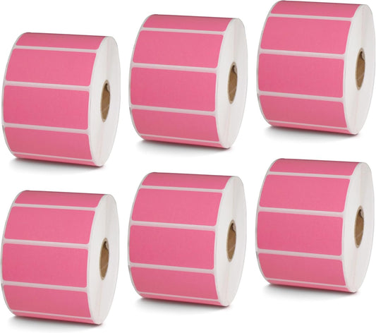 BETCKEY - 2.25" x 1" File Folder & Multipurpose Labels Compatible with Zebra & Rollo Label Printer,Premium Adhesive & Perforated[Pink, 6 Rolls, 9000 Labels]