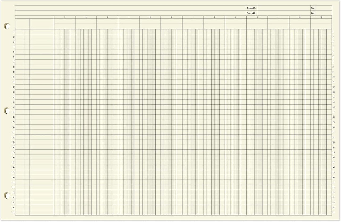 BookFactory Ledger Pad Large 13 Column Accounting Ledger Columnar (Thirteen Columns) Pads - 17'' x 11'', 50 Pages, Notepad Landscape Format (PAD-050-CLCPD3(17x11-Ledger-13)-AX)