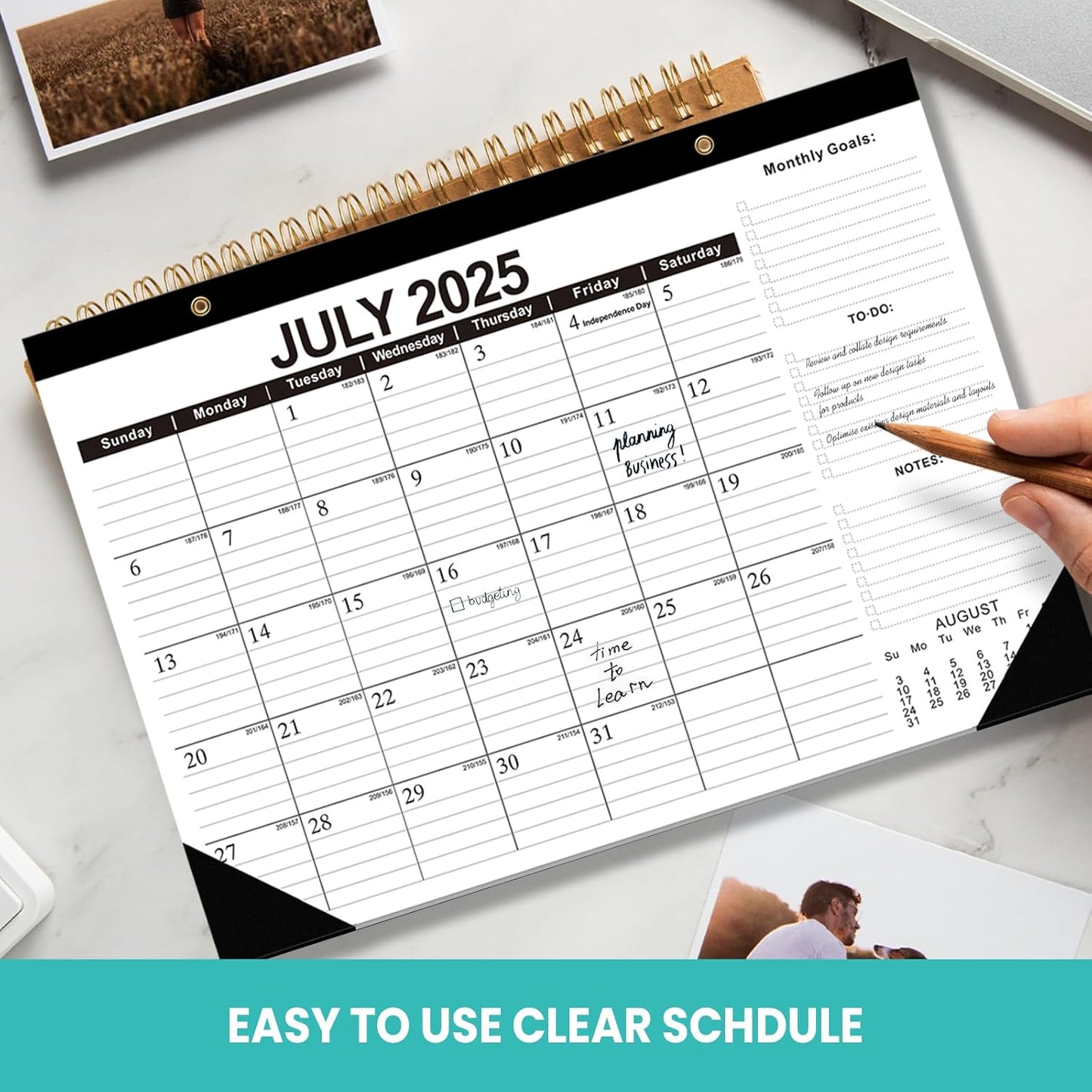 Comix 2025-2026 Black & White Desk Calendar - 18 Month Desk Calendar (July 2025–Dec 2026) | 17"x12" Thick Paper with Classic Design for Office & Home