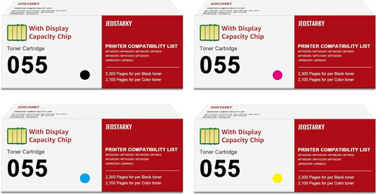 Remanufactured for Canon 055 055H with Display Capacity Chip Replacement for Canon 055 Toner Cartridge Set for Canon Color ImageClass MF743Cdw MF741Cdw MF745Cdw MF746Cdw Printer (4 Pcak)
