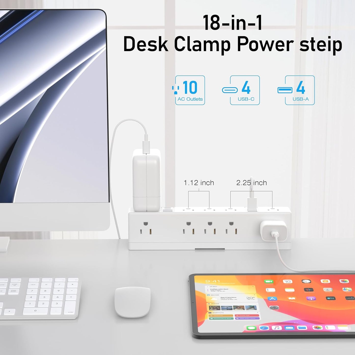 Desk Clamp Power Strip, 40W Fast Charging Station, VILONG Desktop Mount Surge Protector, 8 USB Ports(4 USB-C), 10 AC Outlets and 3Ft Cord, for Home, Office, Fit 1.6" Tabletop Edge