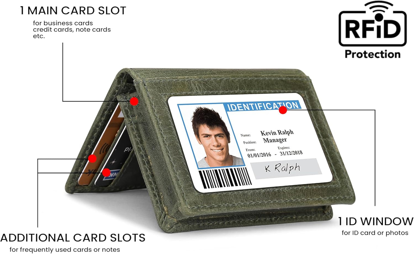 Premium Leather Card Wallet, RFID Blocking Expandable Business Card Case, Bifold Card Holder for Men and Women, Men's Purse, Wallet for Men (Business Card Wallet, Green)