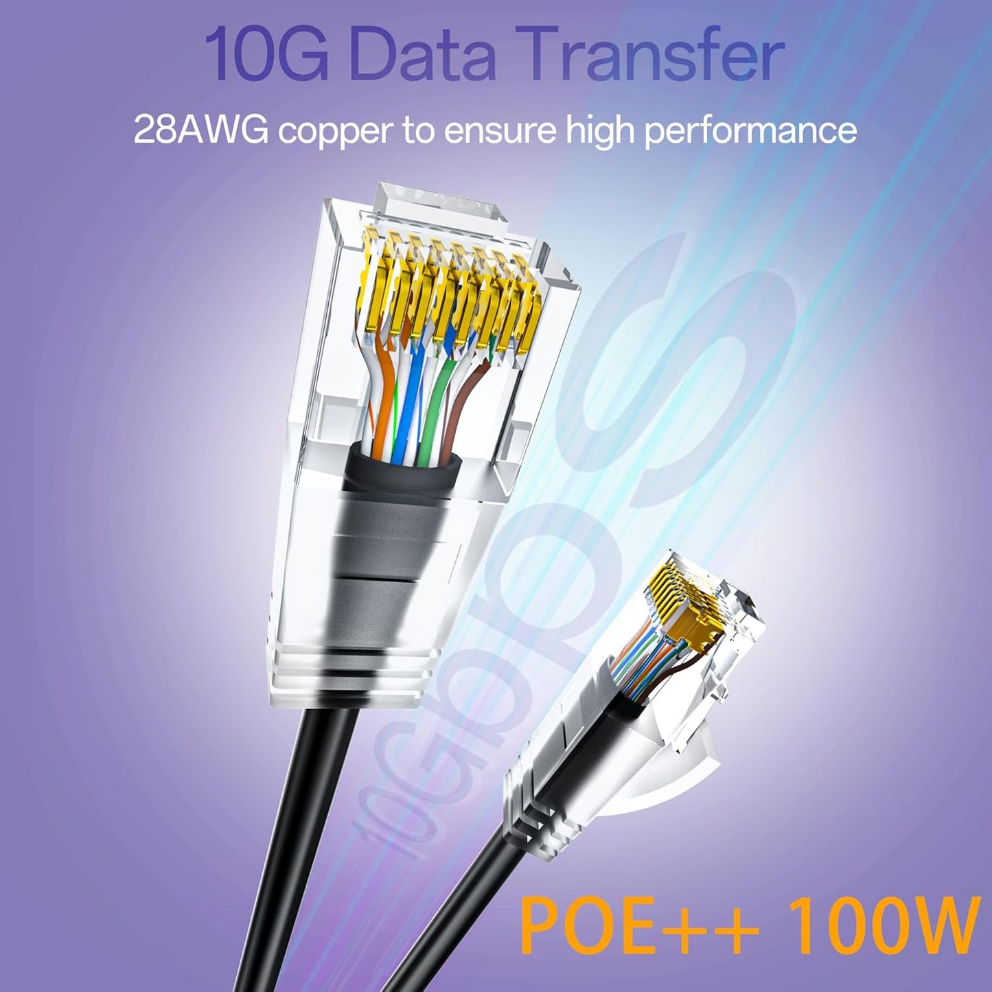 Cat6a Patch Cables 7ft (10 Pack) Slim, Cat6 Ethernet Patch Cable Pure Copper, Flexible Cat 6 Patch Cable 550MHZ 10G, Space-Saving Cat 6A Network Cables for Patch Panel, Black