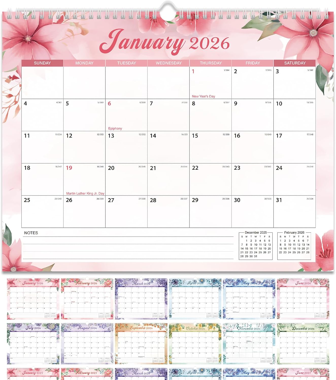 2026 Calendar, Wall Calendar 2026-2027, 11" x 14.2" Monthly Desk Calendar for Home and Office, 18 Months From January 2026 to June 2027 With Vacation Overview