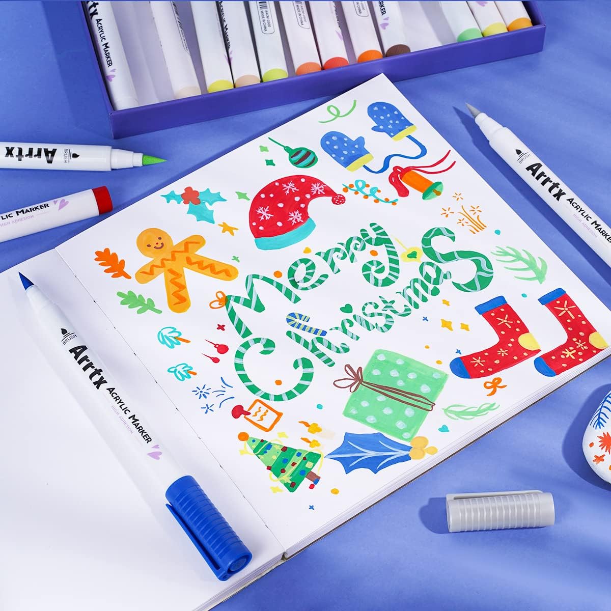 Arrtx 30 Colors Acrylic Paint Pens for Rock Painting, Extra Brush Tip, Water Based Paint Markers for Stone, Glass, Easter Egg, Wood and Fabric Painting-No Toxic,No Odor 30B