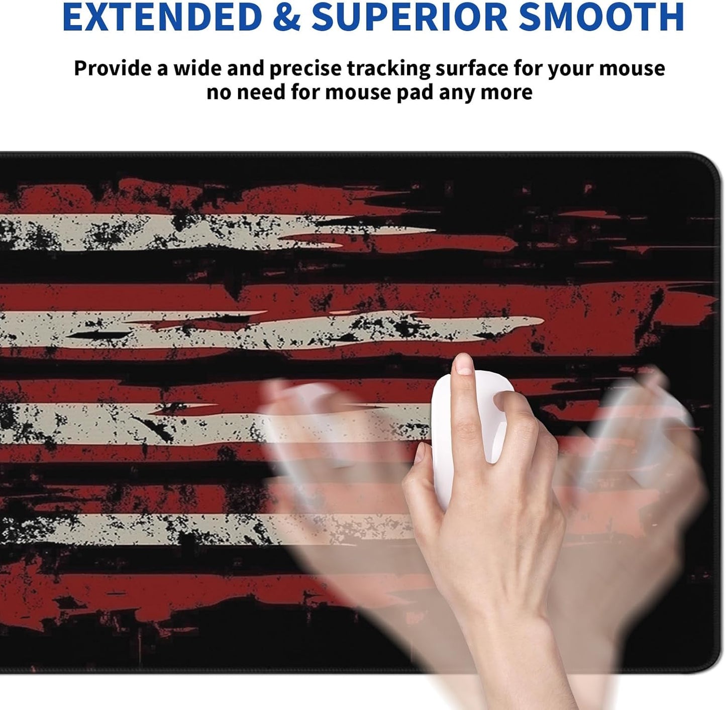 American Flag Mouse Pad Abstract American Mouse Pad 31.5x11.8 Inch Flag Texture Non-Slip Rubber Base Large Mousepad Stitched Edges Keyboard Mouse Mat Desk Pad for Office and Home