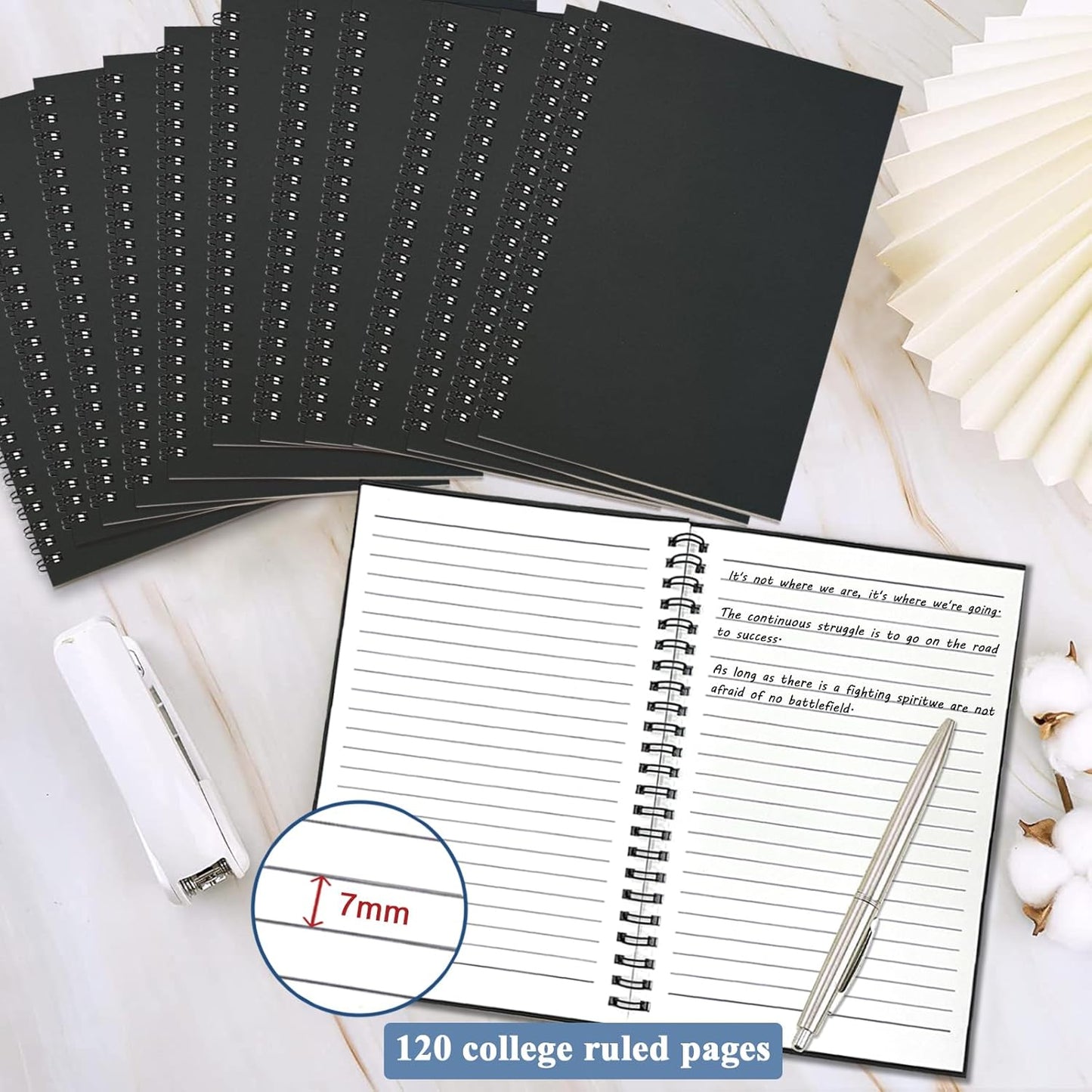12Pack Small Spiral Notebook A5, 8.25x5.5” 120 Lined Pages Black Wide Ruled Spiral Journal Bulk Blank Kraft Cover Spiral Bound Notebook & Writing Pads for Home Office Meeting Work Note Taking