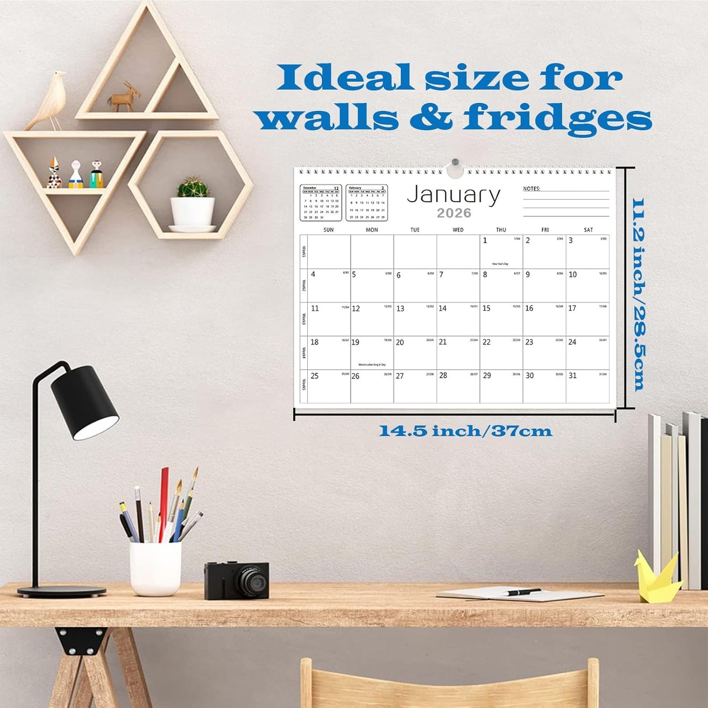 Calendar 2025-2026, Wall Calendar 2025-2026 from July 2025 to December 2026, 14.7"x11.5" 18 Months Wall Hanging Calendar with Thick Paper for Office Home School(White,14.7x11.5 inch)