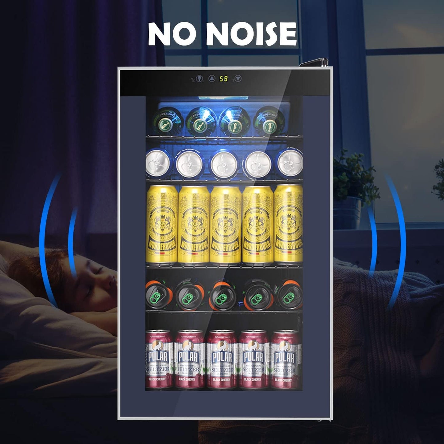 COWSAR Mini Fridge Cooler, 95 Can Beverage Refrigerator with Glass Door, ETL Approved Wine Fridge with Digital Temperature Control, LED Light for Home, Office, Bar, and Game Room - 2.6 Cu.Ft. Black