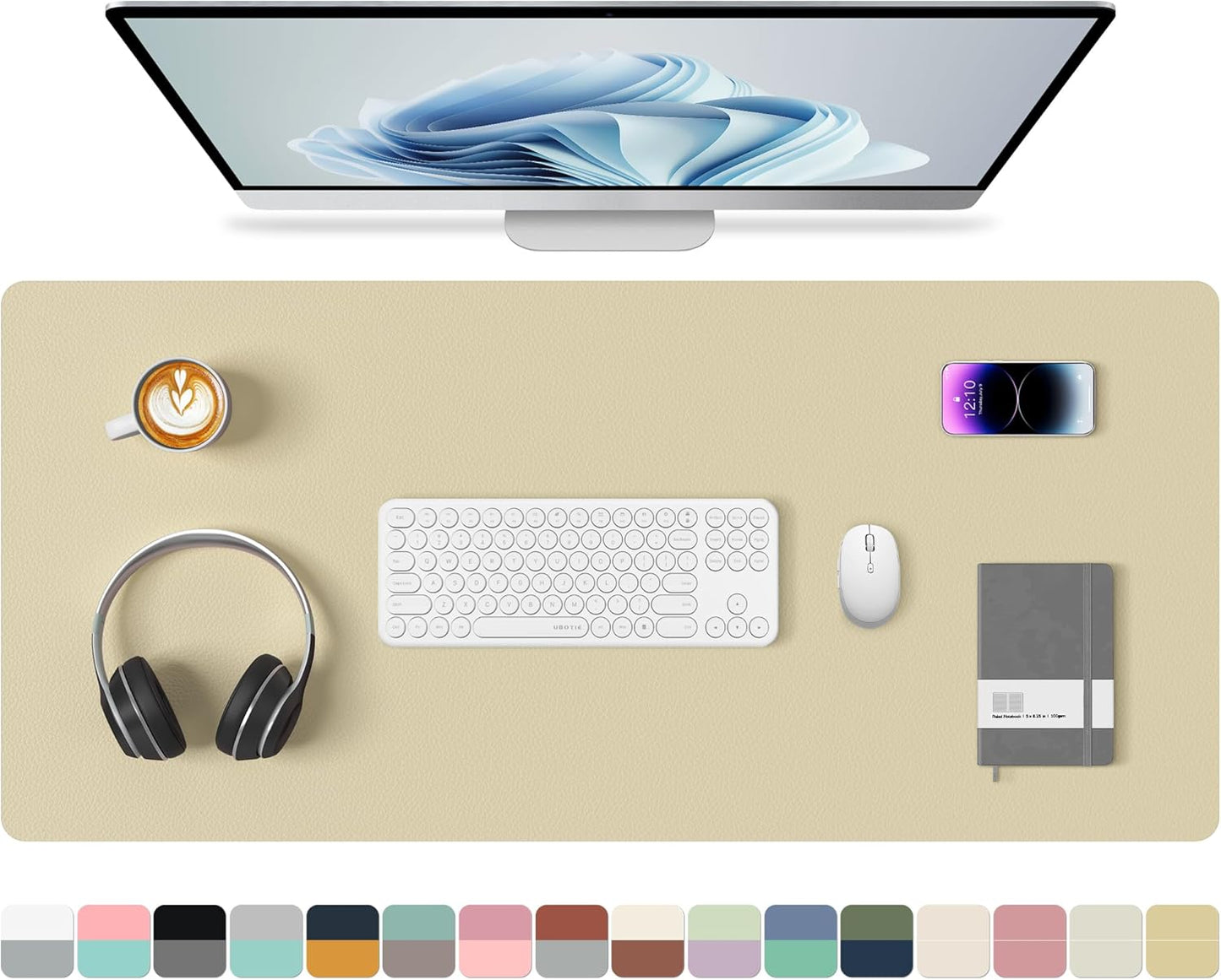 Aothia Double-Sided PU Leather Desk Pad - 36"x17" Non-Slip Large Mouse Pad & Desk Mat for Office, Home - Waterproof, Easy to Clean, Durable Dual-Sided Surface (Sand Beige)