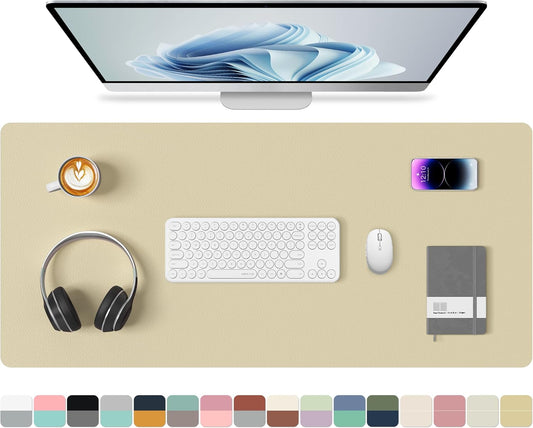 Aothia Double-Sided PU Leather Desk Pad - 36"x17" Non-Slip Large Mouse Pad & Desk Mat for Office, Home - Waterproof, Easy to Clean, Durable Dual-Sided Surface (Sand Beige)