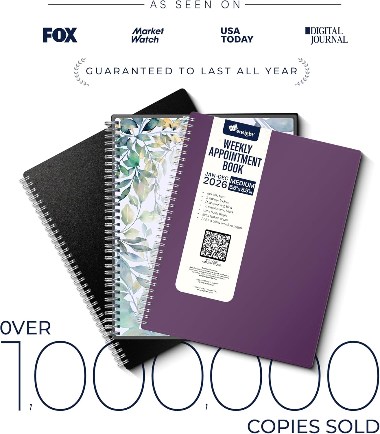 Ensight 2026 Appointment Book & Planner Ensight 6.5 x 8.5 inches Large Tabbed Daily Hourly Weekly Planner Schedule Book 30 Minute time Slots Business & Personal Planner Jan 2026 Dec 2026 Purple