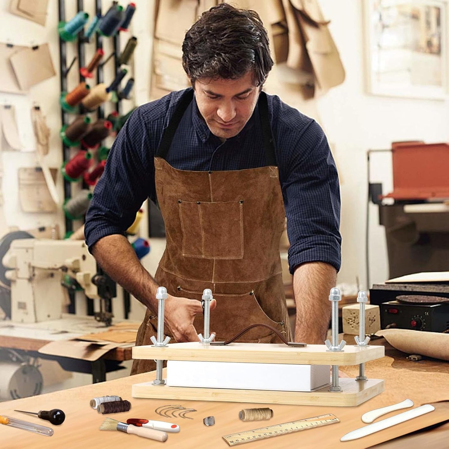 35 PCS Book Press Bookbinding Kit, 15.5" X 11.6" Large Wooden Bamboo Book Binding Tool, Portable Press Materials for Handmade DIY Flower