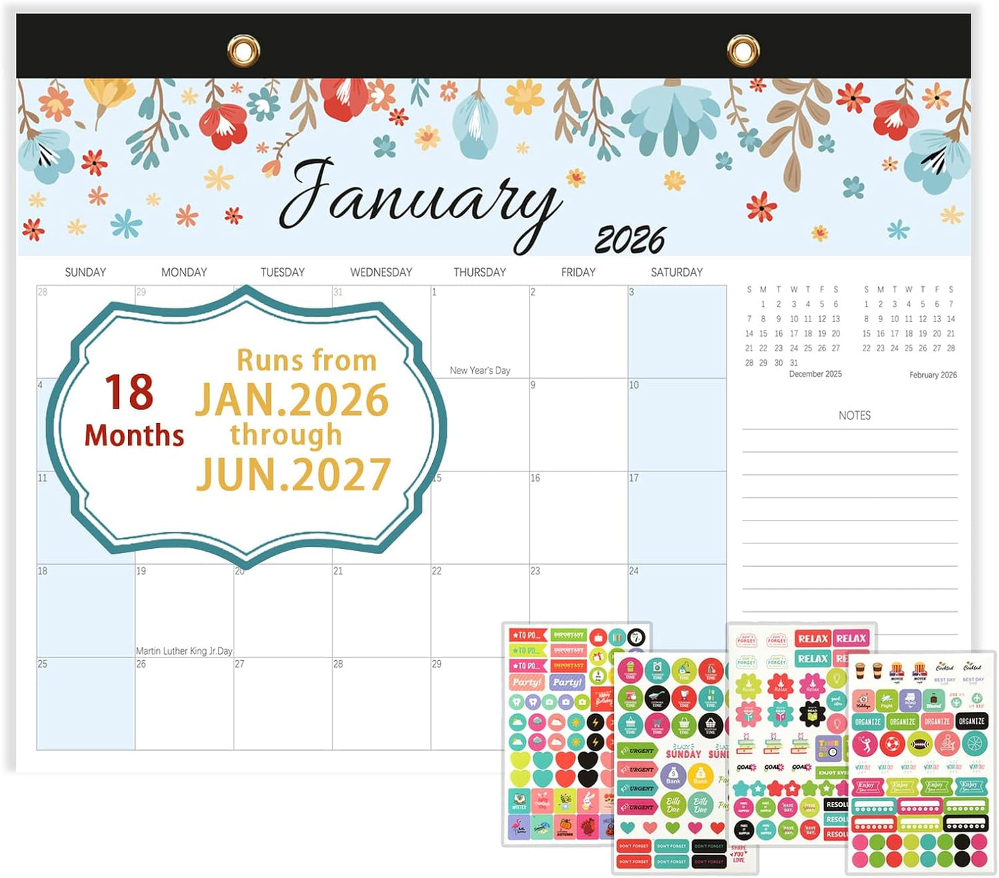 Calendar 2026-2027, Monthly Desk Calendar from July 2026 to December 2027, 15" x 12", Large Desktop Calendar Monthly, Perfect for Home or Office, Floral