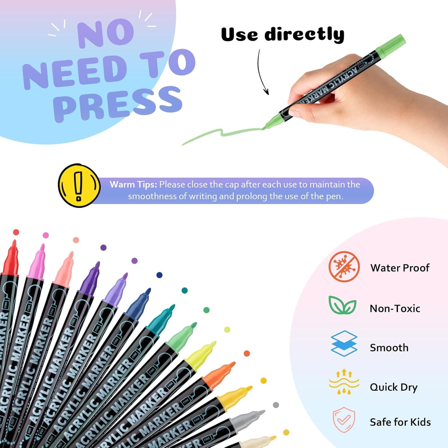 48 Colors Dual Tip Acrylic Paint Pens Marker, Double Tip Premium Acrylic Markers, Markers for Wood, Rock Painting, Glass, Canvas, Stone, DIY Crafts Making Art Supplies