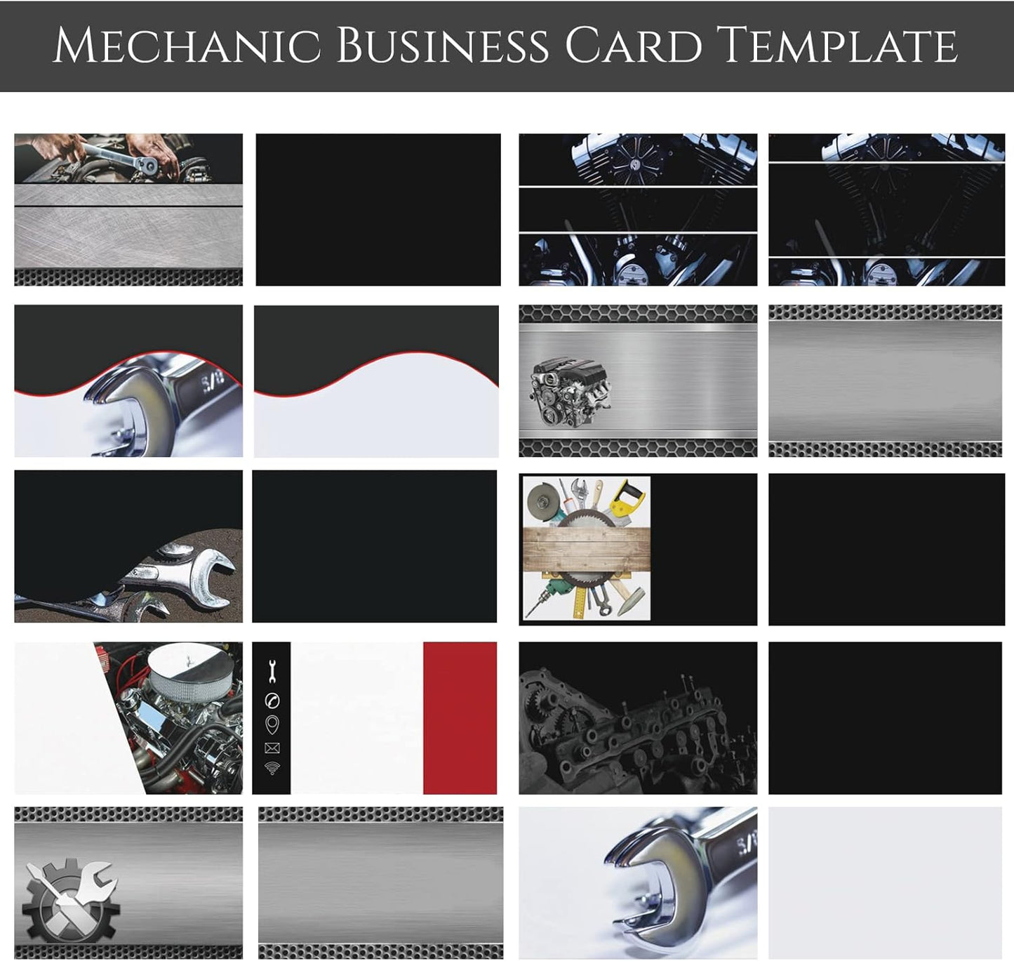 Custom Business Cards Personalized Business Cards for Small Business 300gsm Matte Paper Front & Back Sides Printed 3.5" x 2" - Mechanic Template