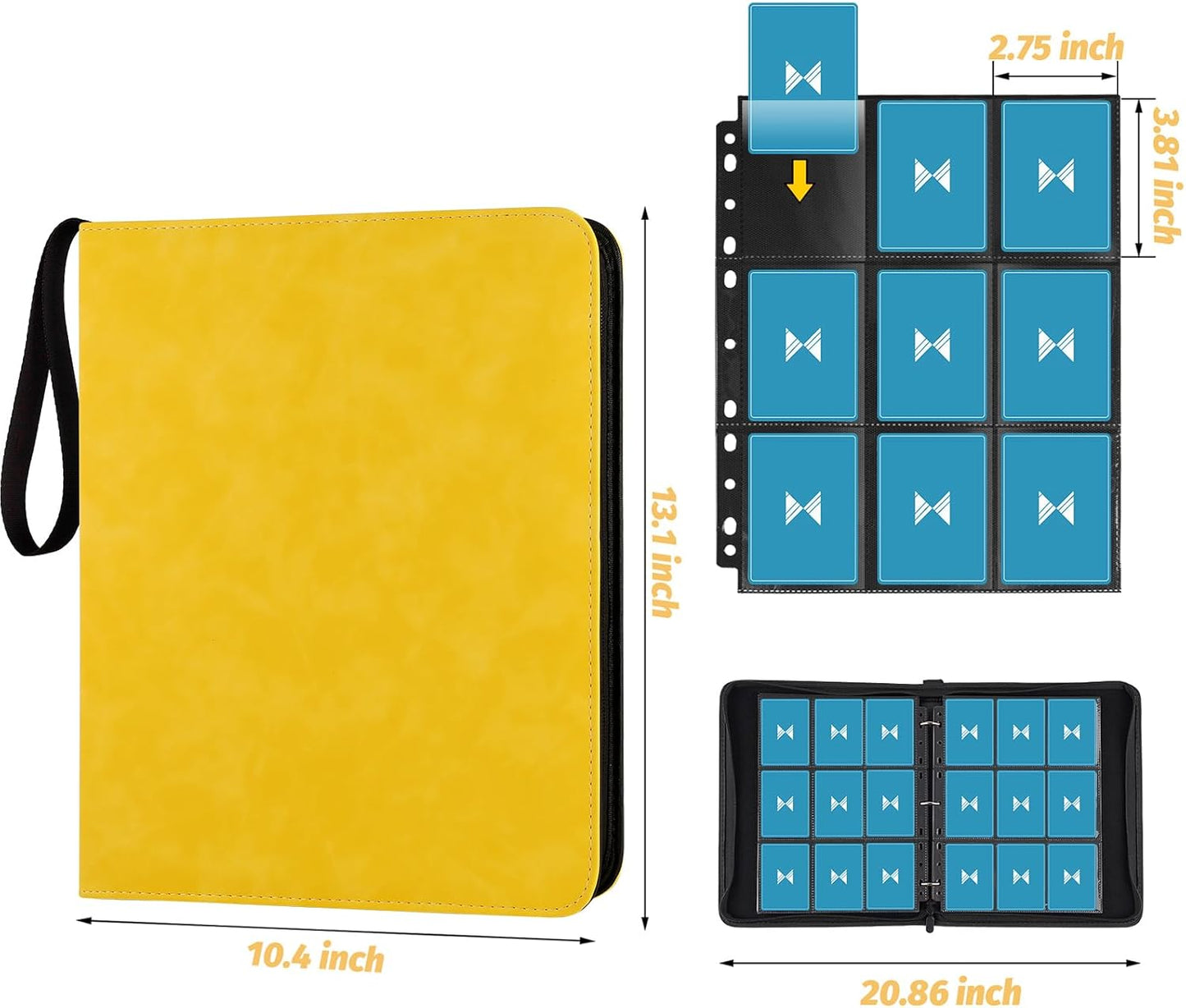 720 Card Binder, Premium Trading Card Binder, 9 Pocket Double Sided Pocket PU Card Collection Binder, Collector Card Album, Card Folder for MTG, TCG, Sports Cards, Game Cards (Yellow)