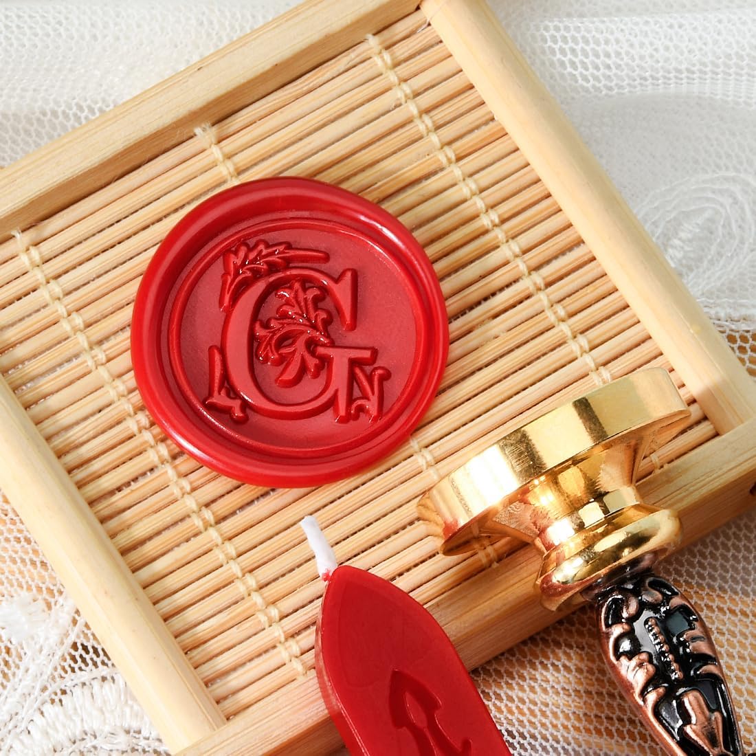 Wax Seal Stamp kit, Envelope Seals Sticker DIY Kit - Retro Sealing Wax Candle + Classic Initial Alphabet Seal Stamp Letter G - in Blue Gift Box