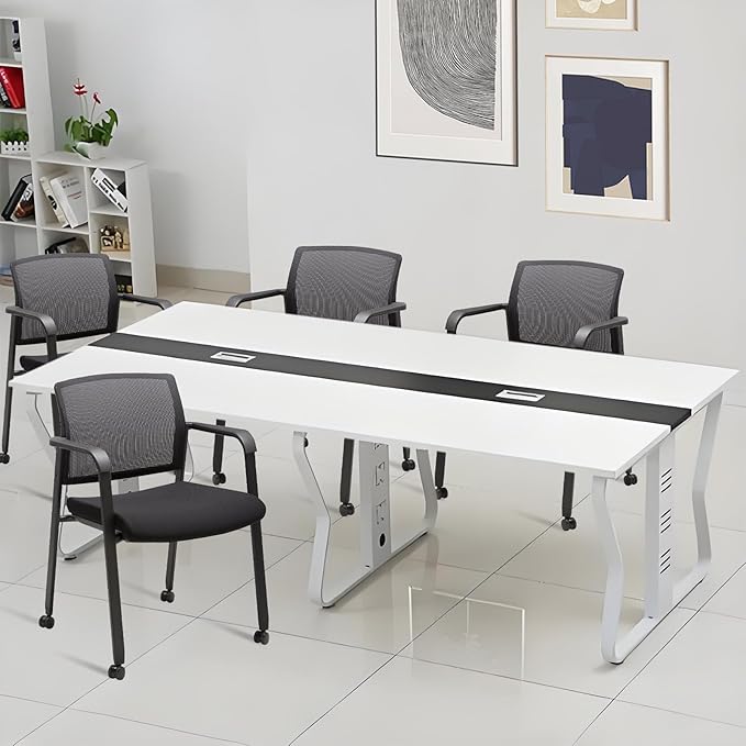 CLATINA Black Waiting Room Chair with Wheels Mesh Back Stacking Arm Chairs with Upholstered Fabric Seat and Ergonomic Lumbar Support for Office School Church Guest Reception