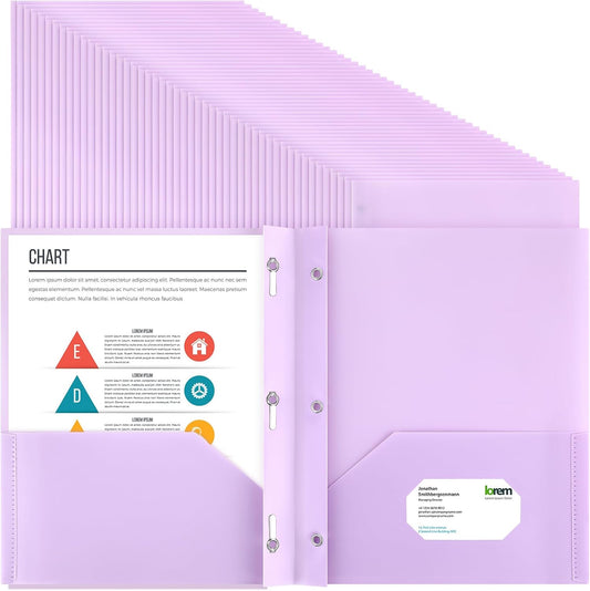Patelai 48 Pcs Plastic Folders with 2 Pockets and 3 Prongs Home Folders with Card Slot Letter Size Heavy Duty Report Covers for Back to School(Purple,Classic)