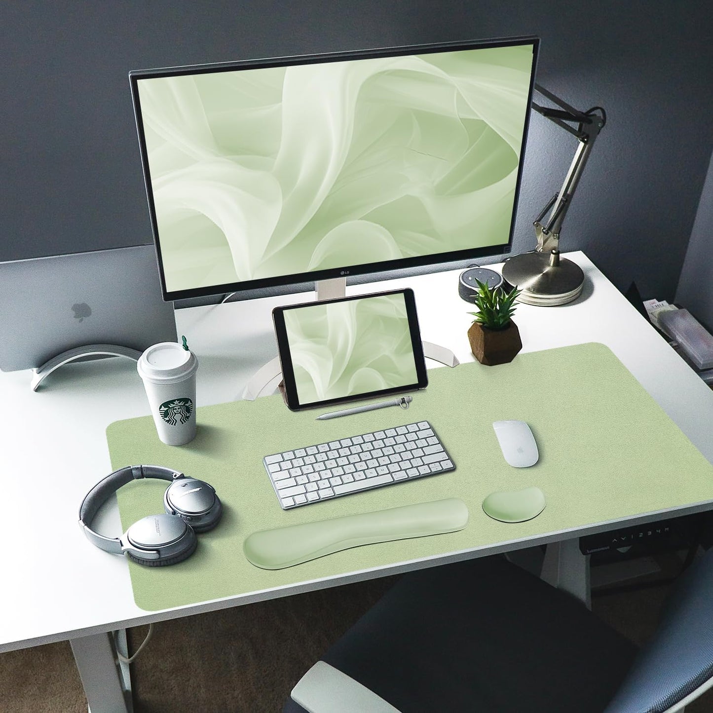 Bloss Leather Desk Mat and Keyboard Wrist Rest, Large Mouse Pad + Keyboard Pad+Mouse Wrist Support, Non-Slip Desk Mat Protector for Office, Home(35.4×15.7 Inches, Green)