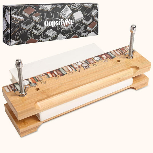 OopsifyMe Bamboo Book Press for Bookbinding, Paper Press, DIY Crafts - 11.8x3.1, Multiple Hole Positions for Various Spine Sizes, Streamlined Edge for Glue and Grip, Book Binding Kits.