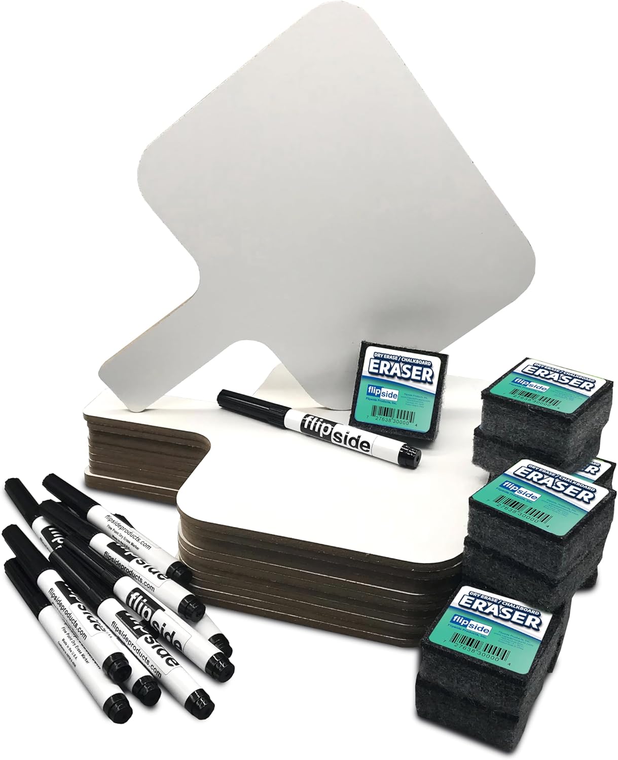 Flipside Products Rectangular Dry Erase Answer Paddle w/Dry Erase Markers and Erasers, 36 Pieces, Auction, Handheld Whiteboard, Handle Response Board, Classroom Dry Erase, Set of 12